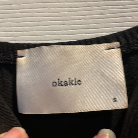 Okakie Black Jersey Knit Draped Asymetrical Deep V-Neck Dress S - Picture 2 of 8